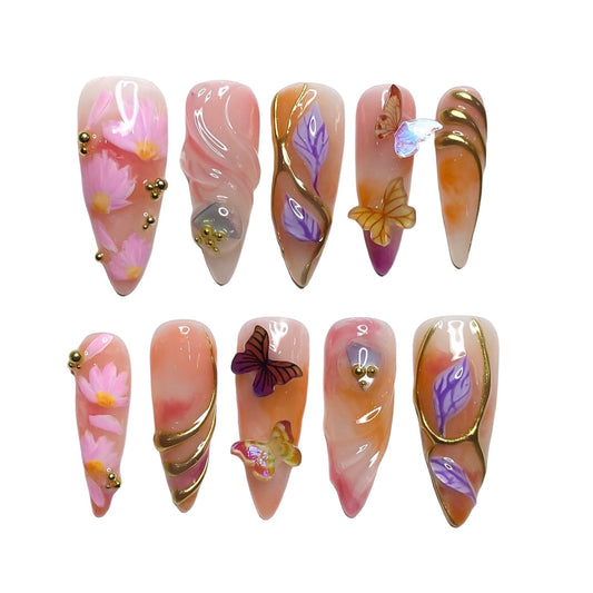 magical fairy dream garden press on nails, birthday holiday nails art