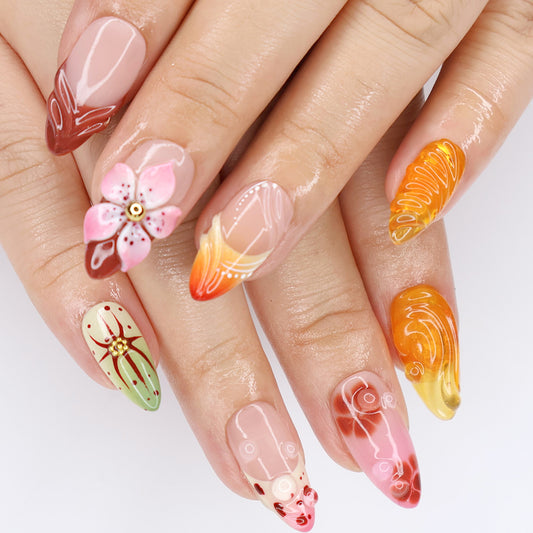 beautiful rich autumn color handmade 3D gel press on nails by lilynailsart.co