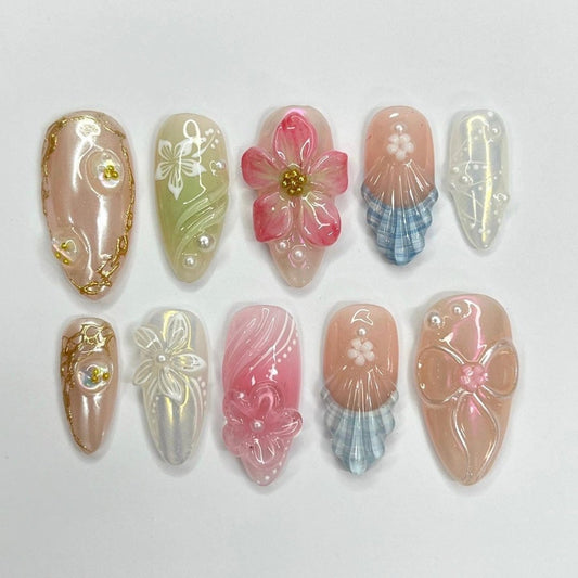 elegance 3D flowers handmade press on nails by lilynailsart.co