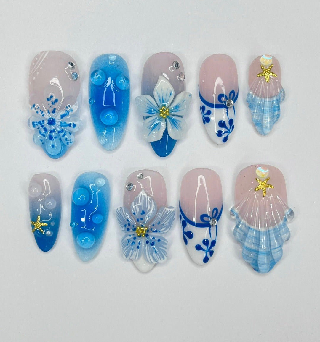 3d floral summer handmade press on nails