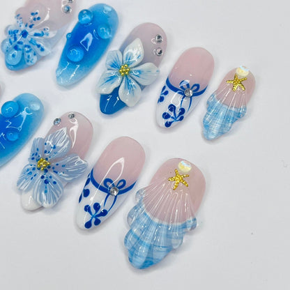 3d floral summer handmade press on nails