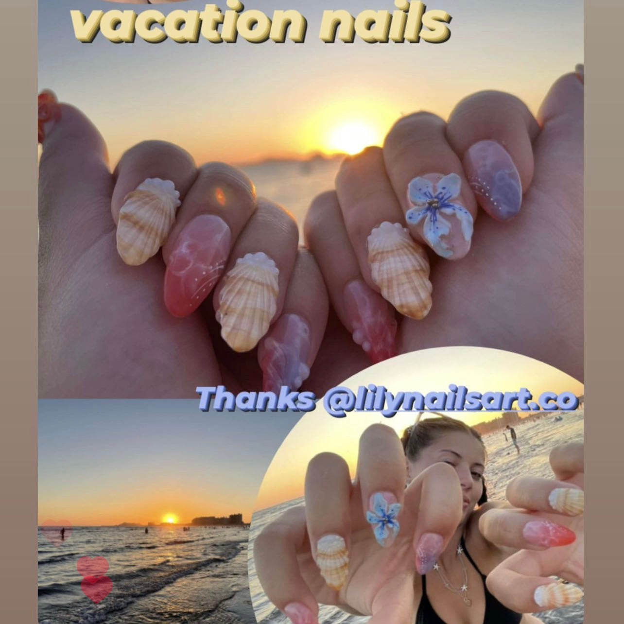 3D orchid flowers with sea shell short almond press on nails, handmade beach holiday theme nails