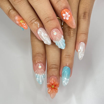 beach call summer handmade press on nails