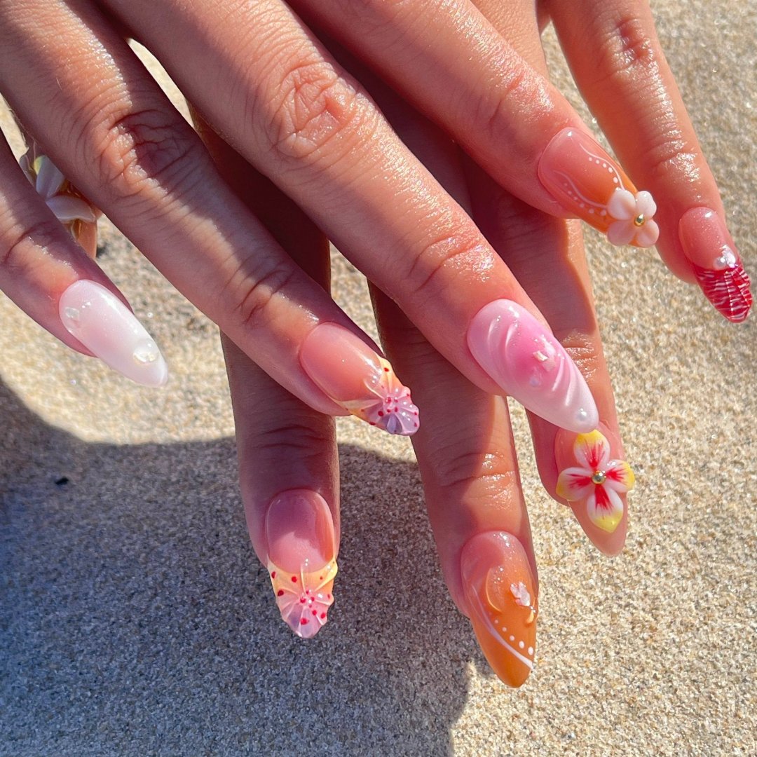 premium handmade 3D flower press on nails, holiday vacation nails