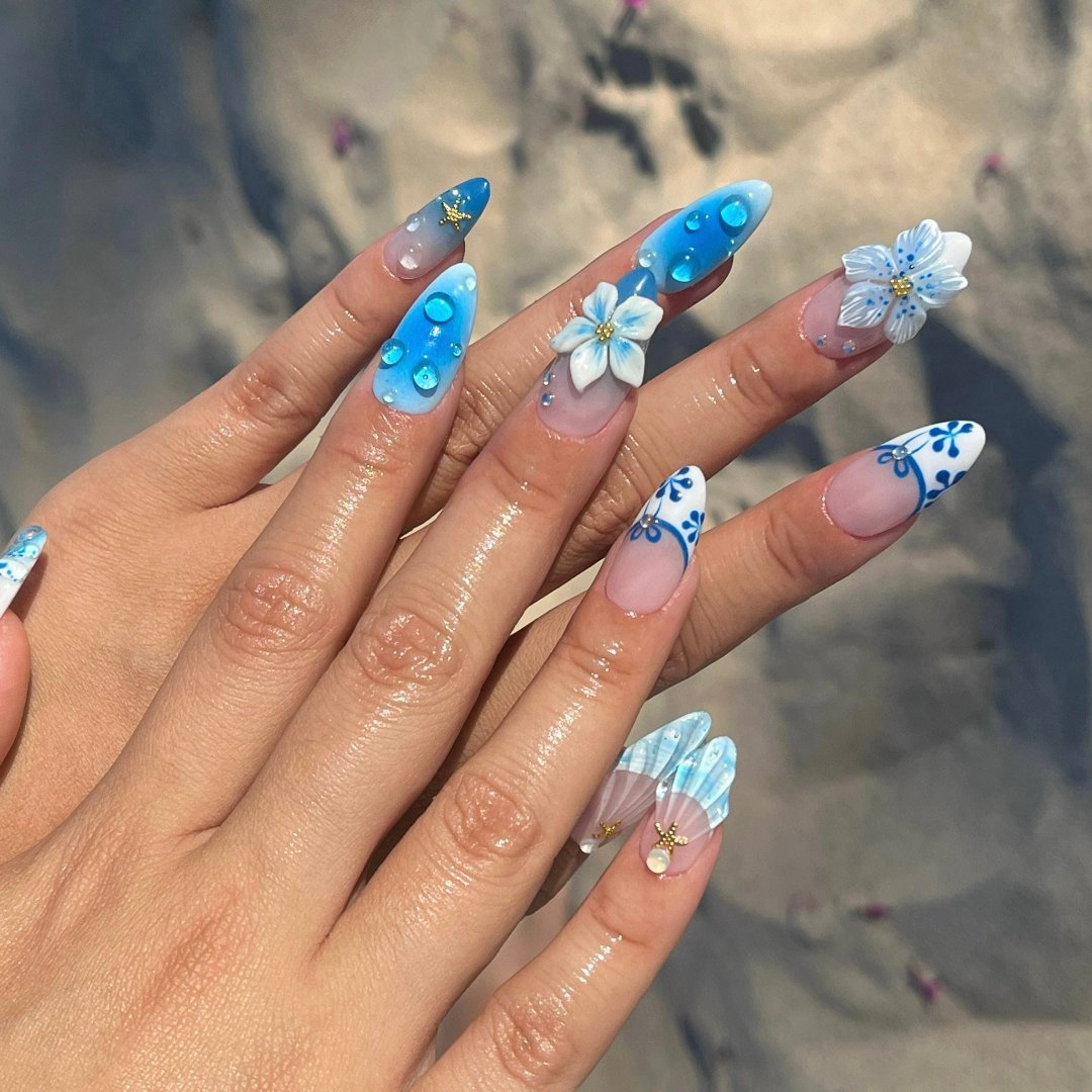 3d floral summer handmade press on nails