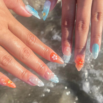 beach call summer handmade press on nails