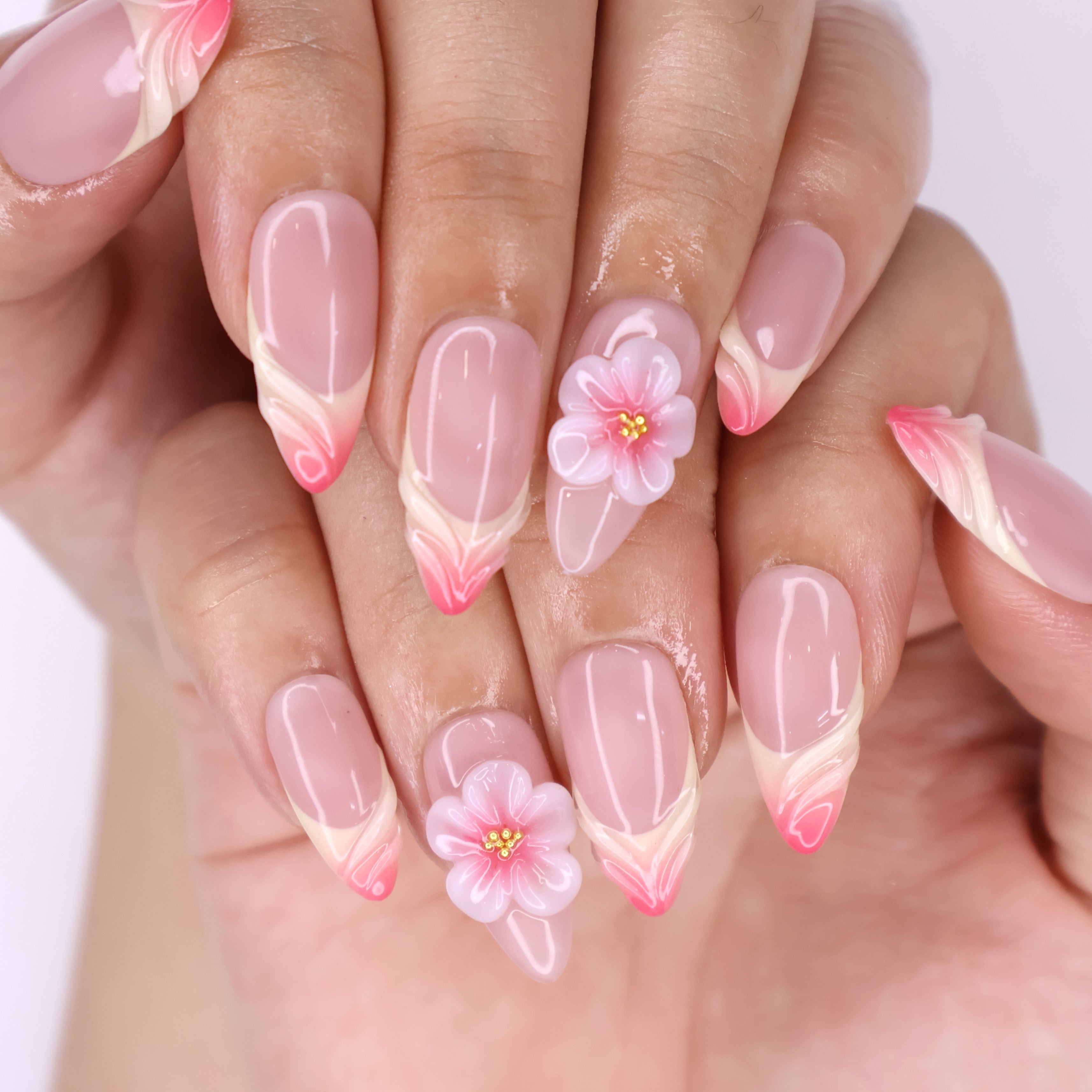 Chinese Calligraphy online Handwriting Lily Floral Paint Personalized Press On Nails, Pink Nails, Long Nails, Luxury Nails