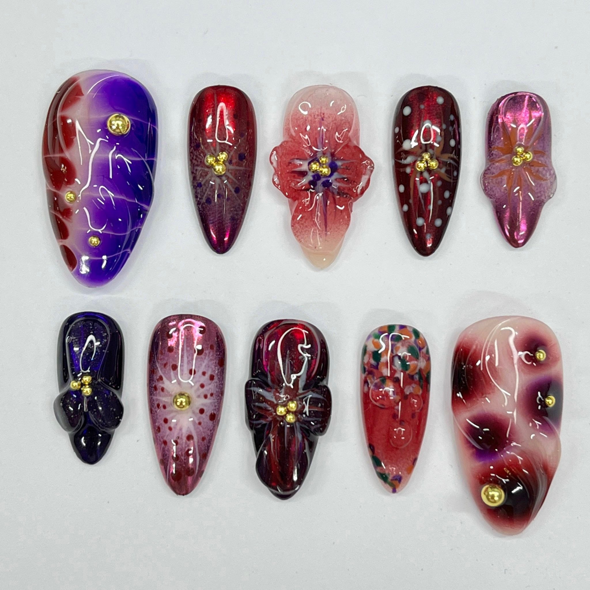 Midnight Blossom | Handmade Press On Nails by lilynailsart.co – LILY ...