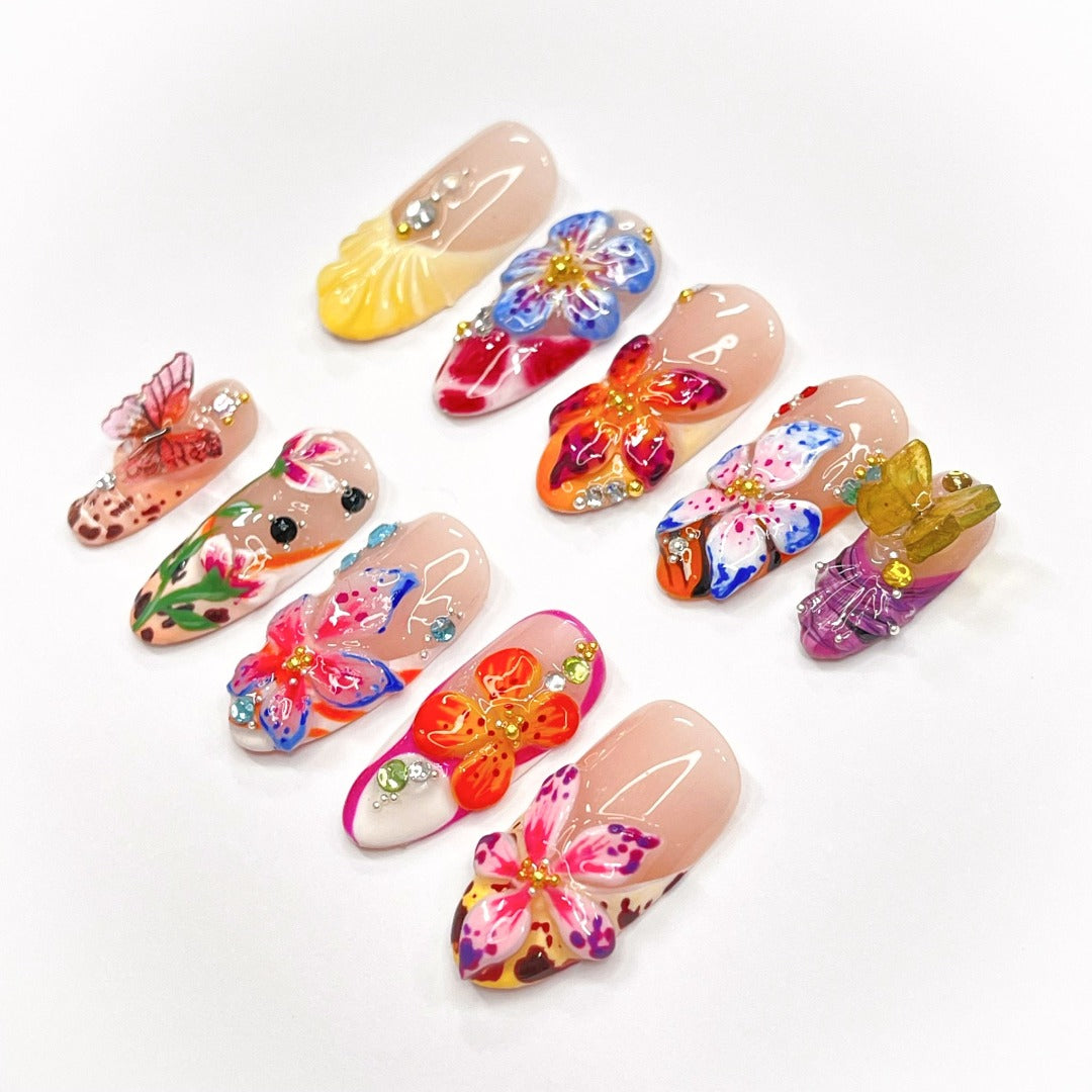 flower of summer handmade press on nails