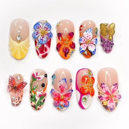 flower of summer handmade press on nails