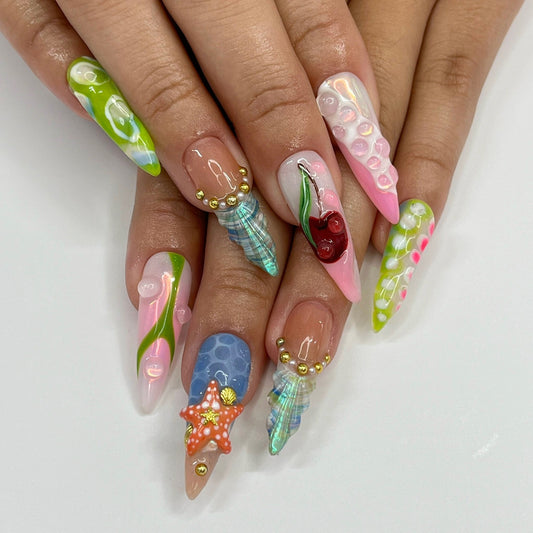 summer festival - handmade press on nails for summer vacation