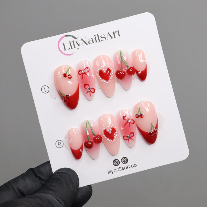 romantic press on nails pink fake nails red press on nails valentines nails sets