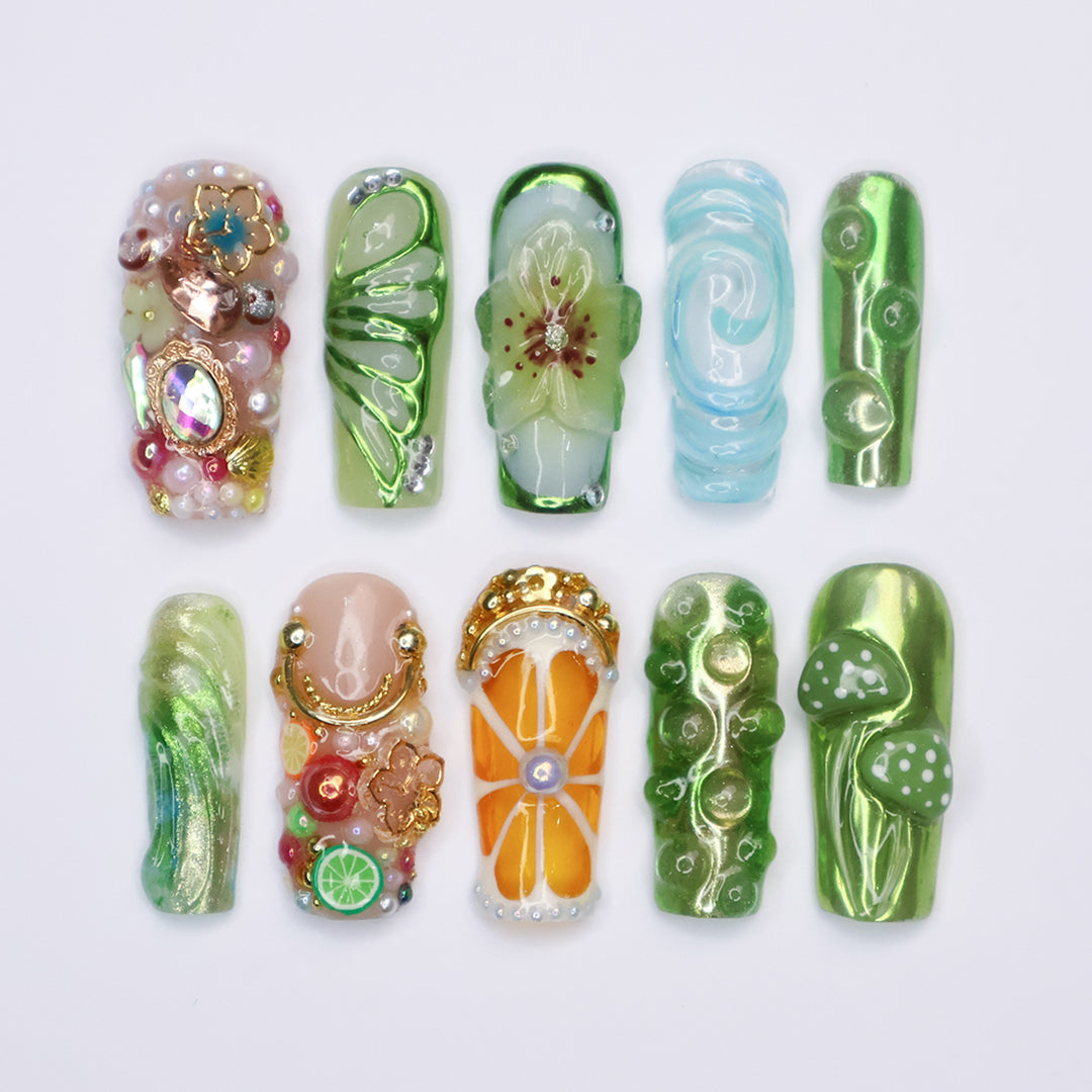 Enchanted forest fantasy fairy core front angle lily nails art lilynailsart lilly nails lily nails handpainted pressons green presson nails bling nails best presson nails discount presson nails discount code nails presson best value nails long lasting nails