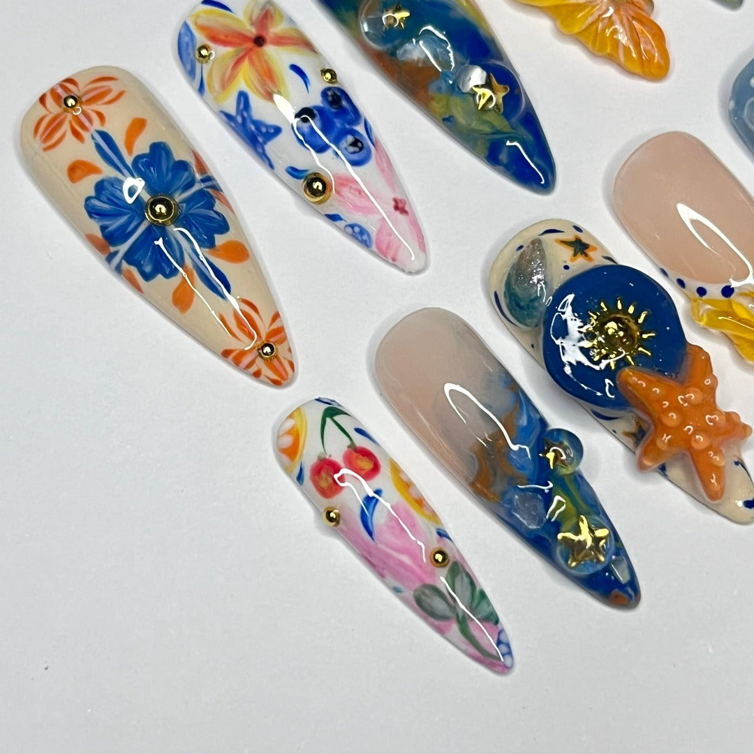 summer in greeece inspired handmade luxury press on nails