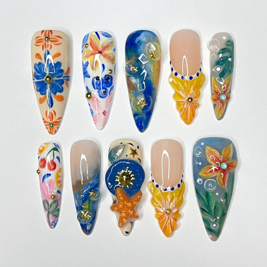 summer in greeece inspired handmade luxury press on nails