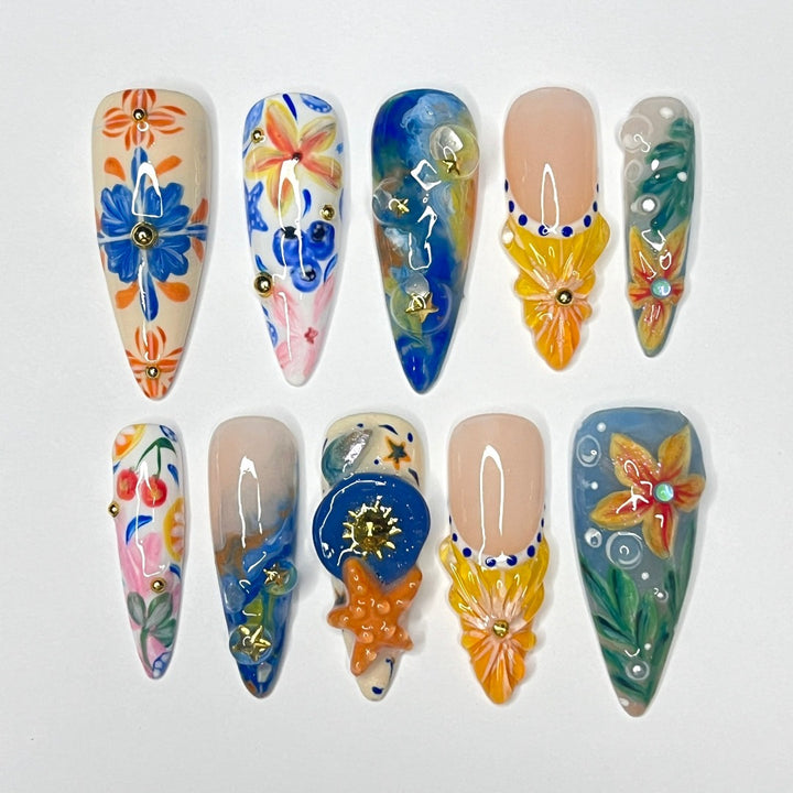 summer in greeece inspired handmade luxury press on nails