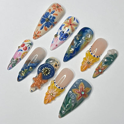 summer in greeece inspired handmade luxury press on nails