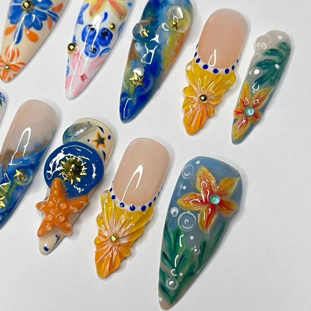 summer in greeece inspired handmade luxury press on nails