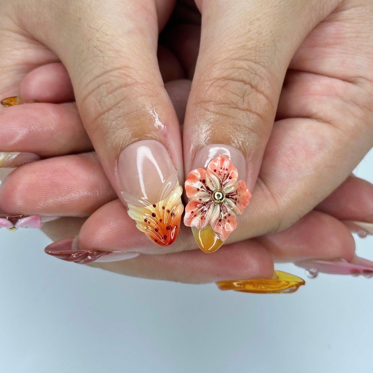 beautiful rich autumn color handmade 3D gel press on nails by lilynailsart.co