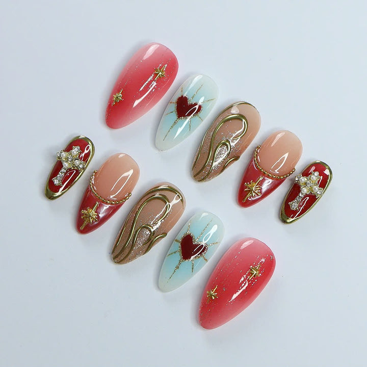 elegance handmade press on nails - valentine collection, fake nails for holiday vacation birthday, gift for her