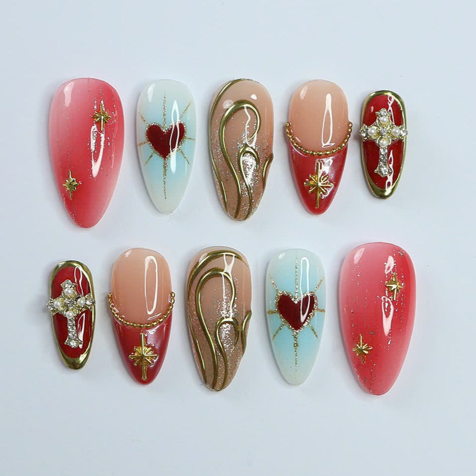 elegance handmade press on nails - valentine collection, fake nails for holiday vacation birthday, gift for her